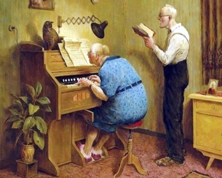 Opa en oma achter de piano Diamond Painting Planet