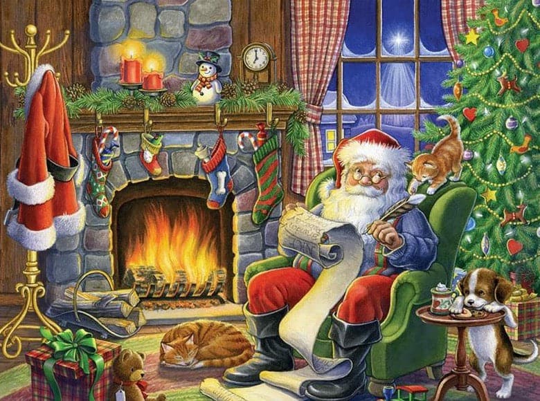 Kerstman bij open haard Diamond Painting Planet