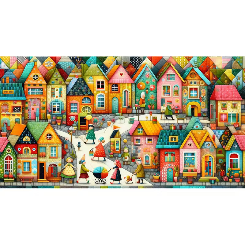 Kleurrijk Dorpje 35cm x 65 cm (Morgen in huis) Diamond Painting Planet