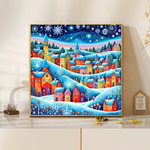 Kleurrijke Winterdorp 35x35cm - Morgen in huis Diamond Painting Planet