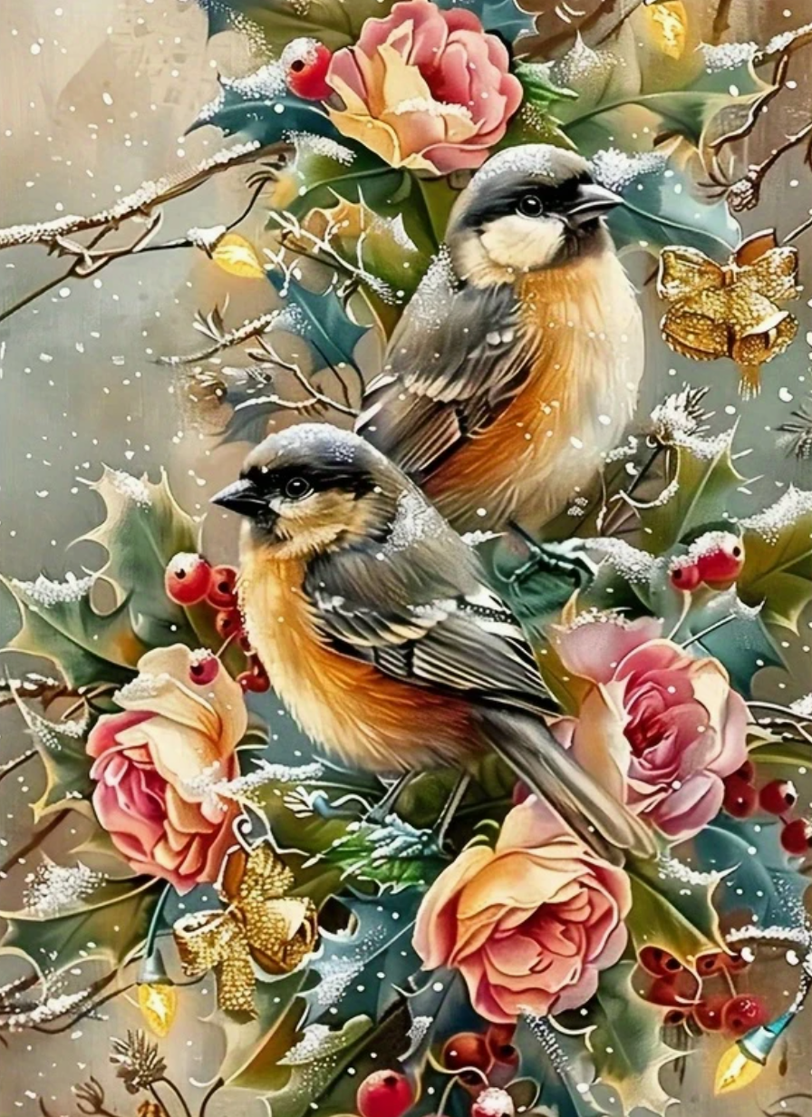 Winterse Vleugels en Rozenpracht 25x35cm (Morgen in huis) Diamond Painting Planet