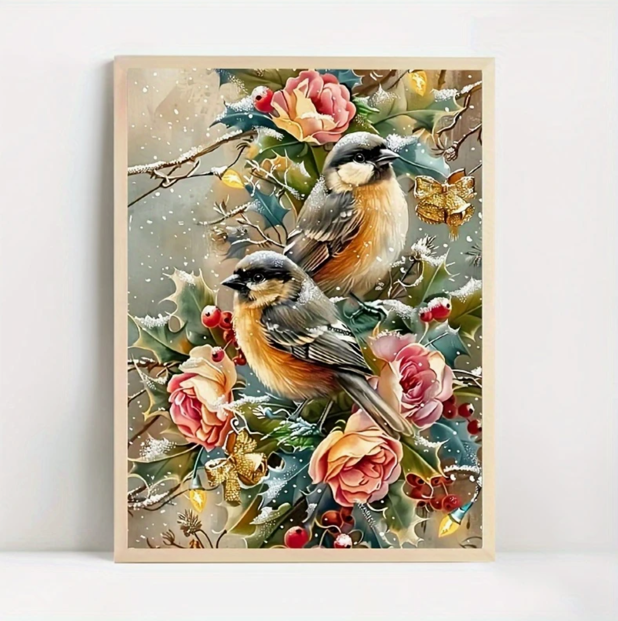 Winterse Vleugels en Rozenpracht 25x35cm (Morgen in huis) Diamond Painting Planet