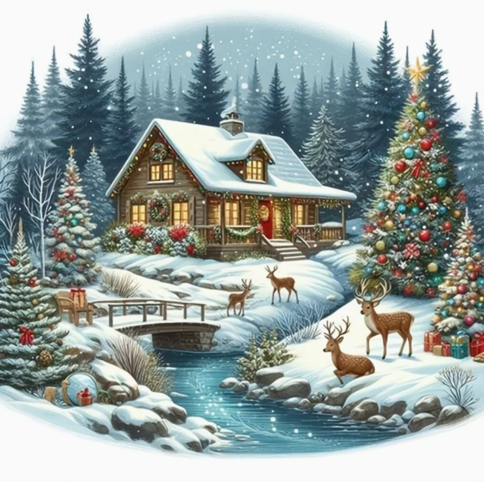 Kerstmagie in het Winterbos 35x35cm (Morgen in huis) Diamond Painting Planet