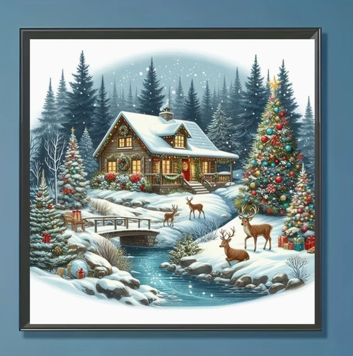 Kerstmagie in het Winterbos 35x35cm (Morgen in huis) Diamond Painting Planet
