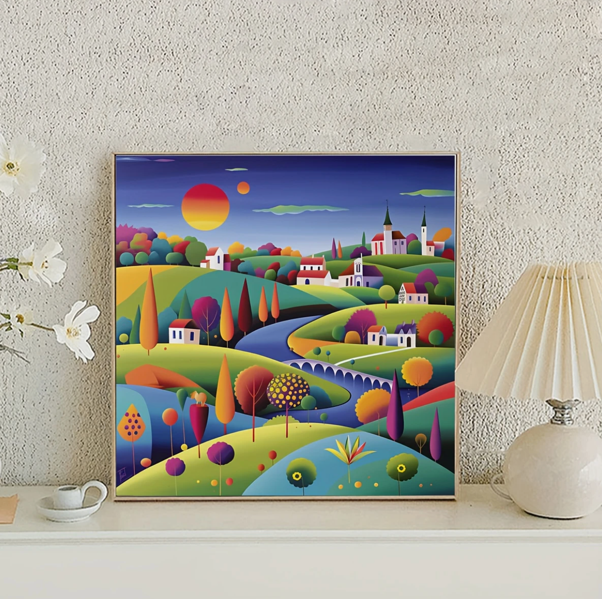 Droomvallei in Allerlei Kleuren 35x35cm (Morgen in huis) Diamond Painting Planet