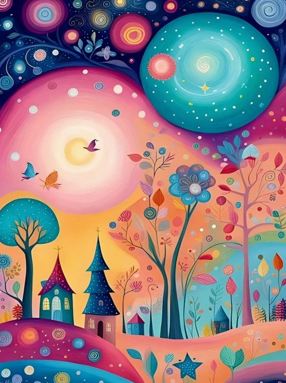 Droomnacht vol Sterren 25x35cm (Morgen in huis) Diamond Painting Planet