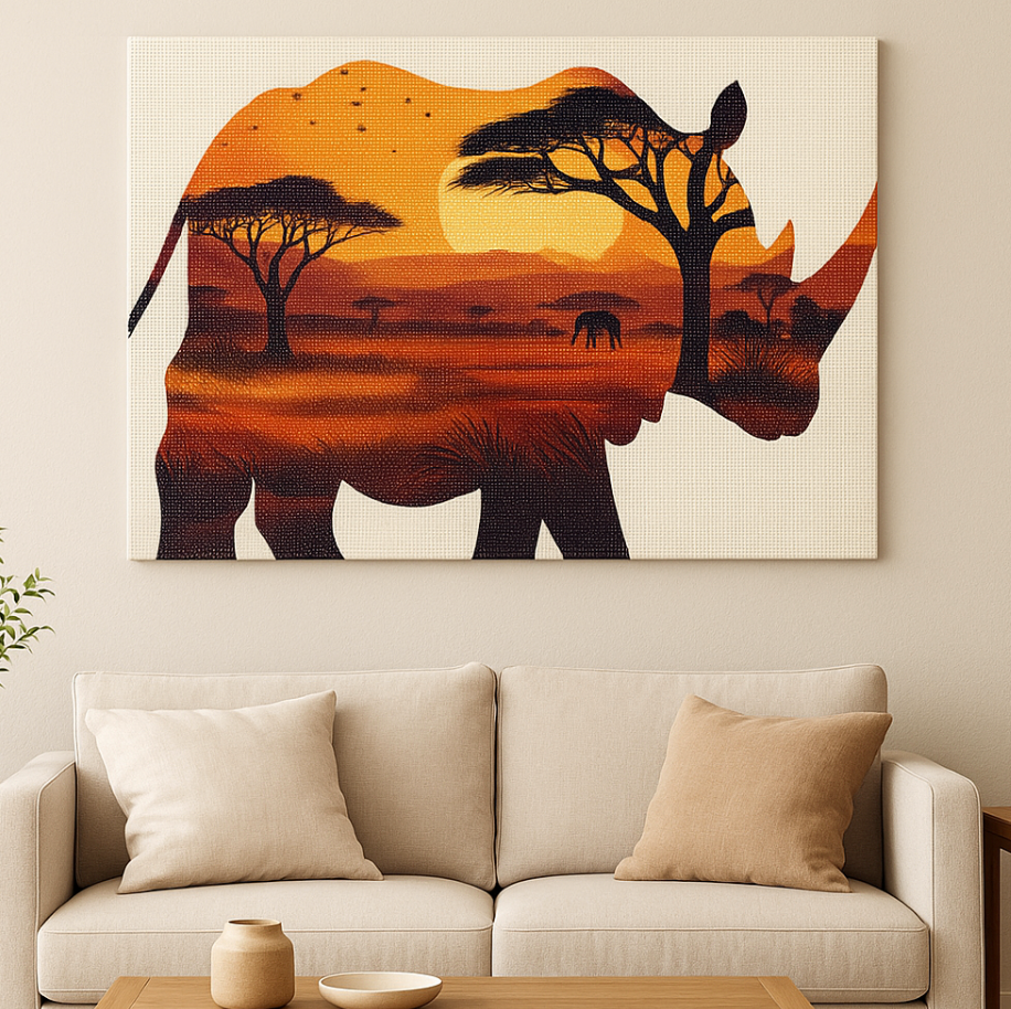 Afrikaanse Savanne in Neushoornvorm Diamond Painting Planet