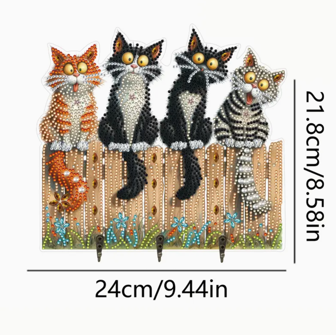 Acryl Sleutelhouder met Diamant Painting - Katten op het Hek Diamond Painting Planet