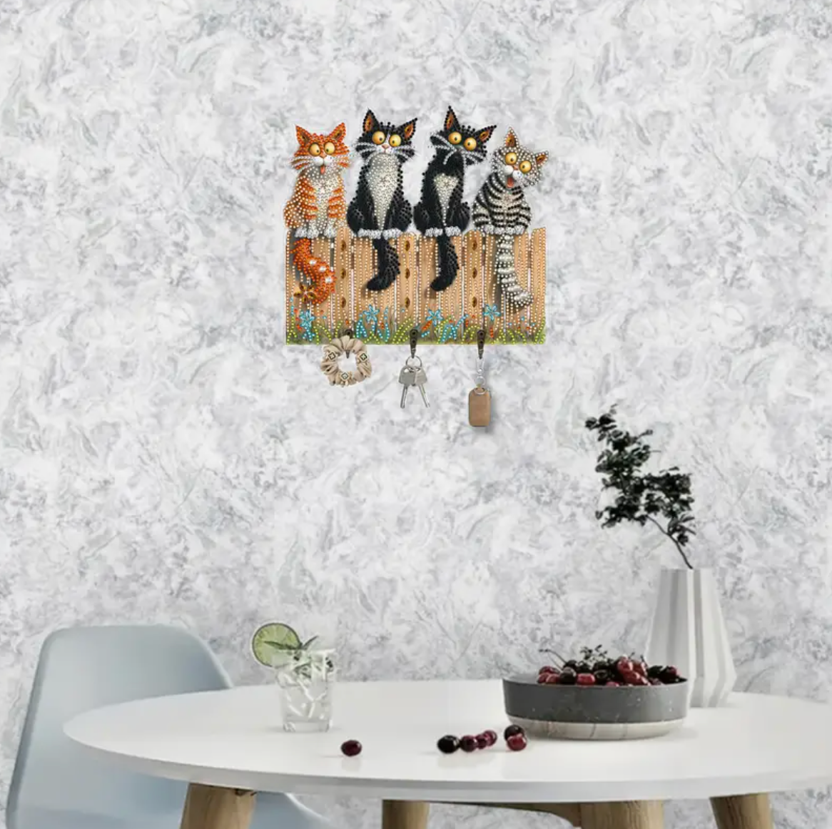 Acryl Sleutelhouder met Diamant Painting - Katten op het Hek Diamond Painting Planet