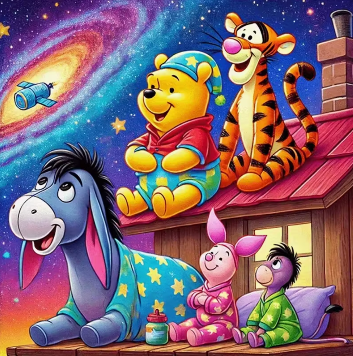 Droomnacht met Winnie de Pooh en Vrienden 25x25cm (Morgen in huis) Diamond Painting Planet