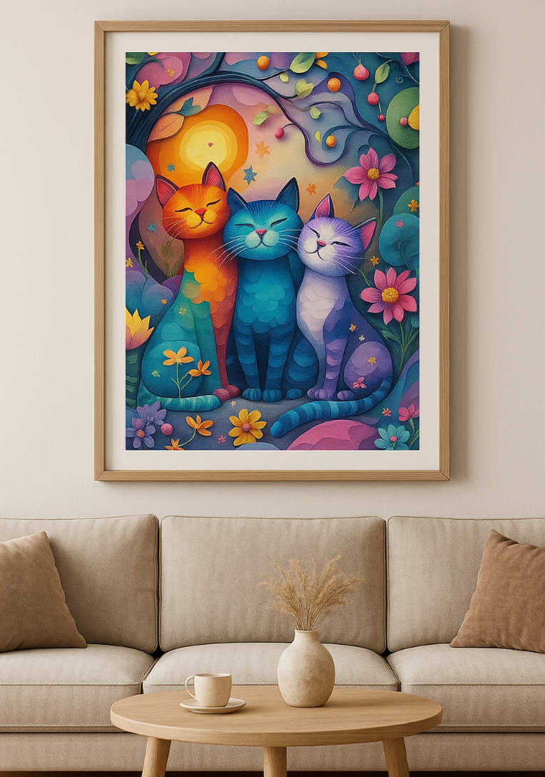 Kleurrijke Katten 25x35cm (Morgen in huis) Diamond Painting Planet