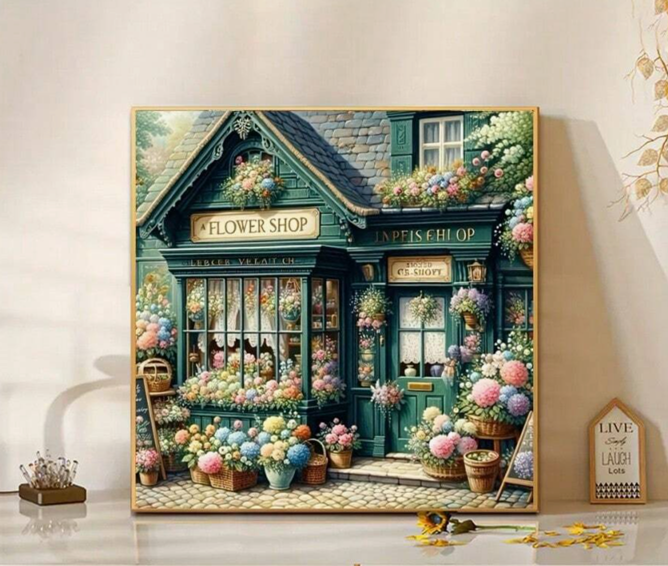 Romantische Bloemenwinkel 45x45cm (Morgen in huis) Diamond Painting Planet