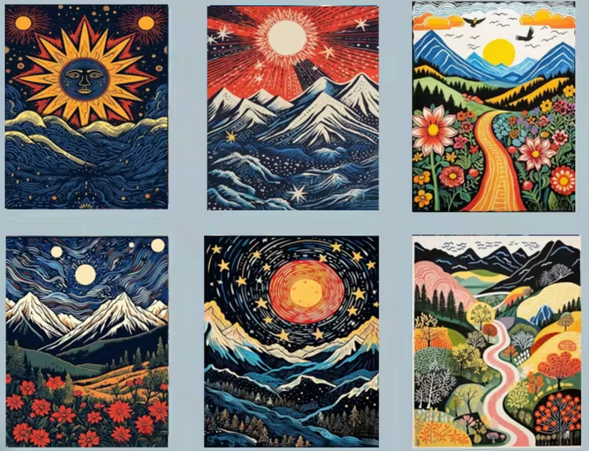 Set van 6 Mystieke Diamond Paintings 20x20cm (Morgen in huis) Diamond Painting Planet