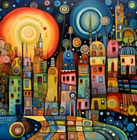 Kleurrijke Steden 15x15cm (Morgen in huis) Diamond Painting Planet