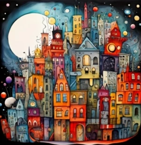 Kleurrijke Steden 15x15cm (Morgen in huis) Diamond Painting Planet
