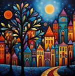 Kleurrijke Steden 15x15cm (Morgen in huis) Diamond Painting Planet