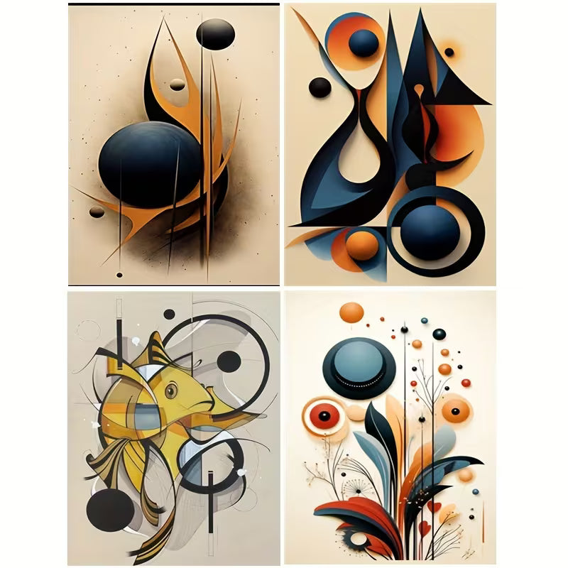 Set van 4 Abstracte Diamond Paintings 20x30cm (Morgen in huis) Diamond Painting Planet