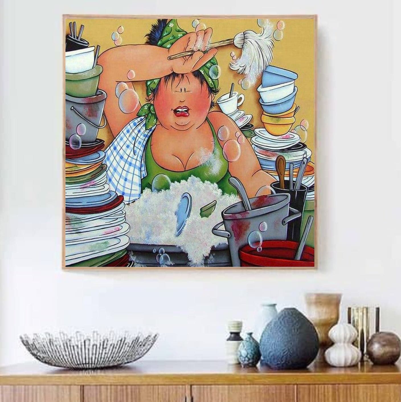 Dikke Dame afwassen Diamond Painting Planet