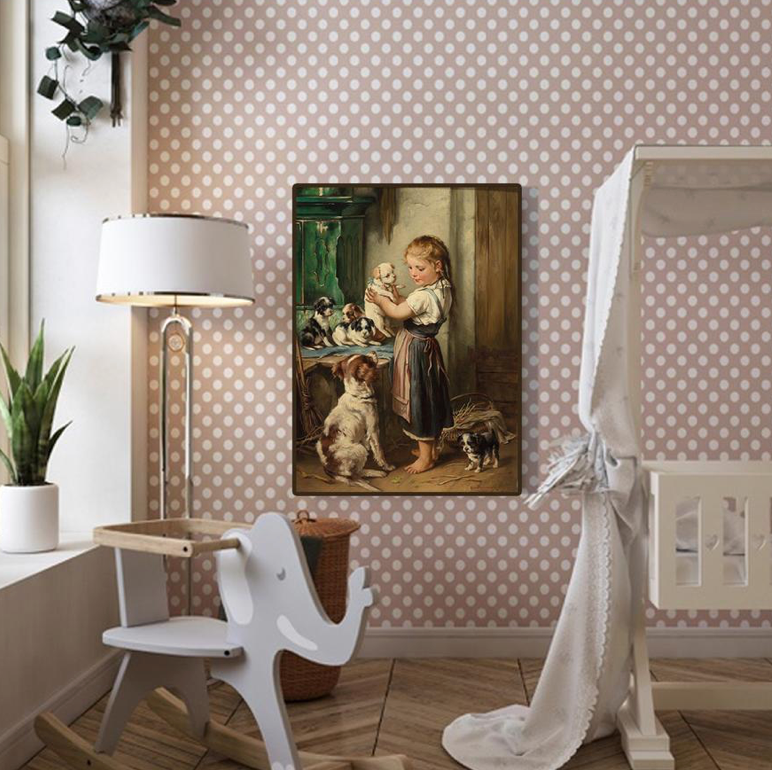 Vintage meisje met honden Diamond Painting Planet