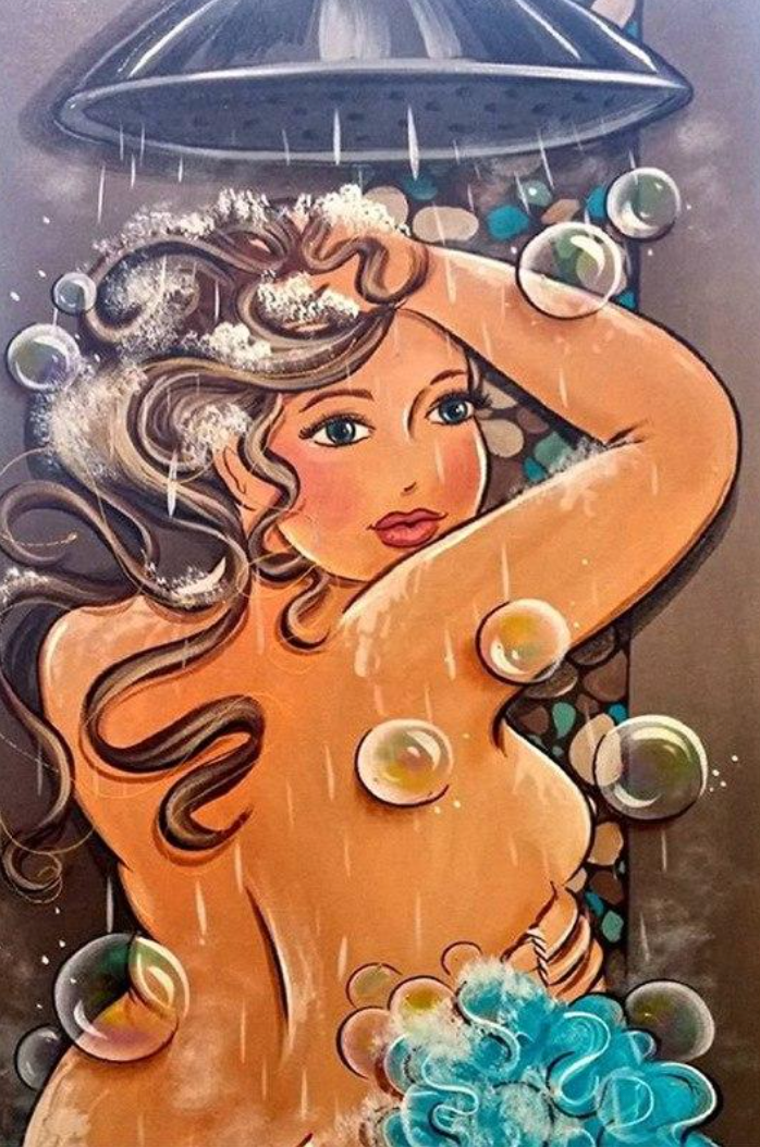 Dikke Dame onder de douche Diamond Painting Planet