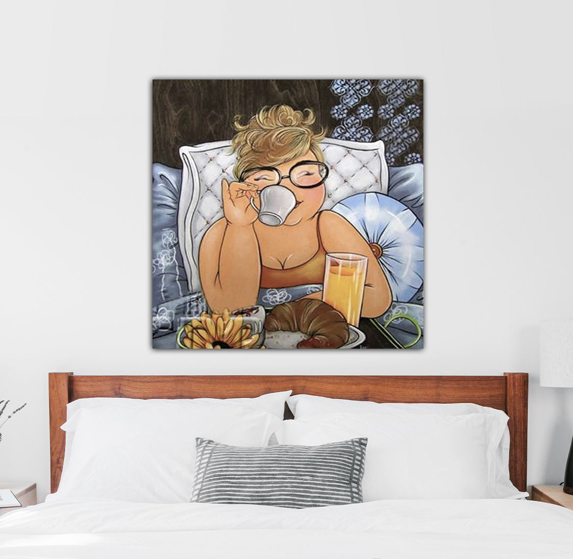 Dikke Dame ontbijt op bed Diamond Painting Planet