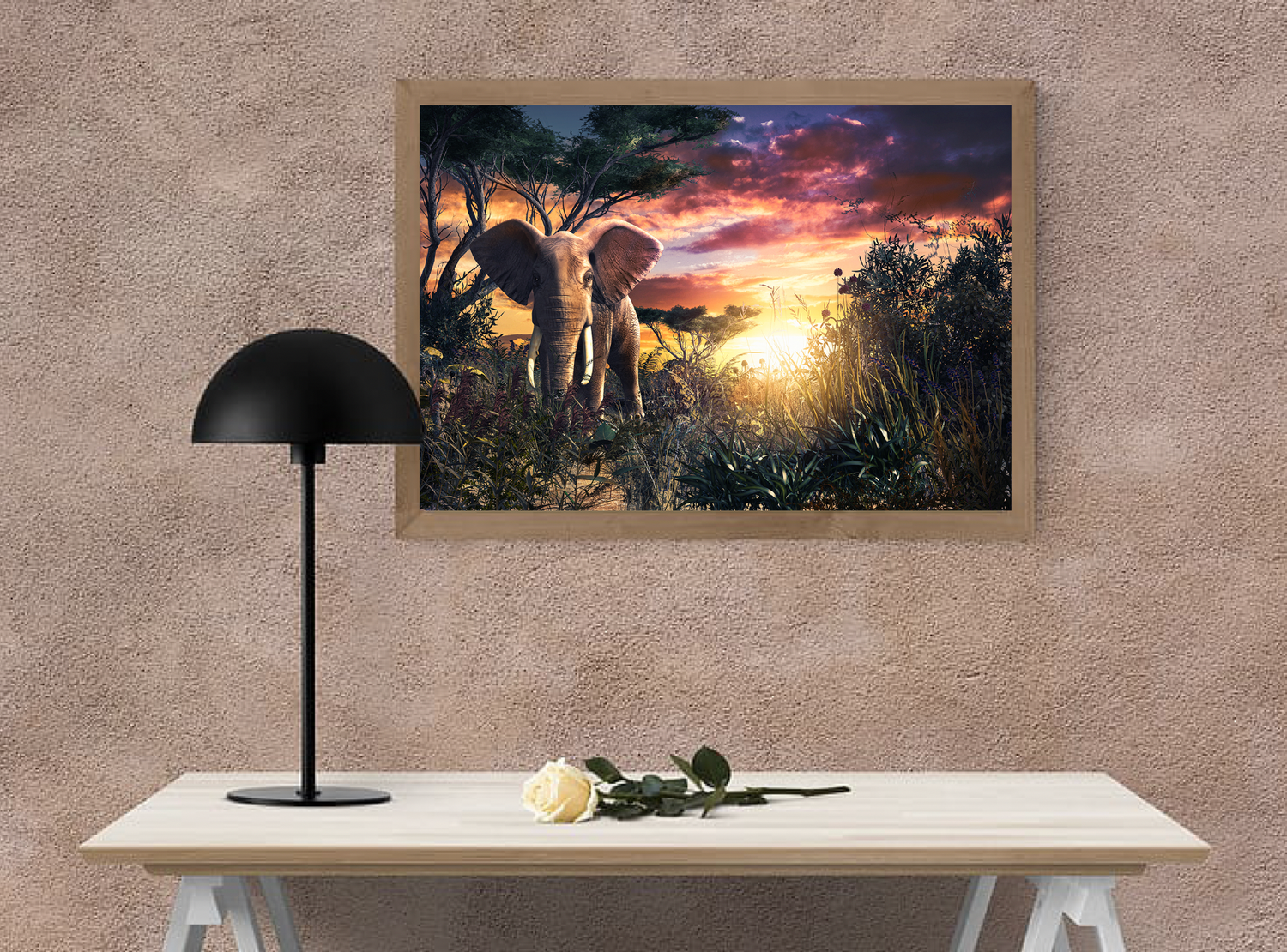 Olifant en zonsondergang Diamond Painting Planet