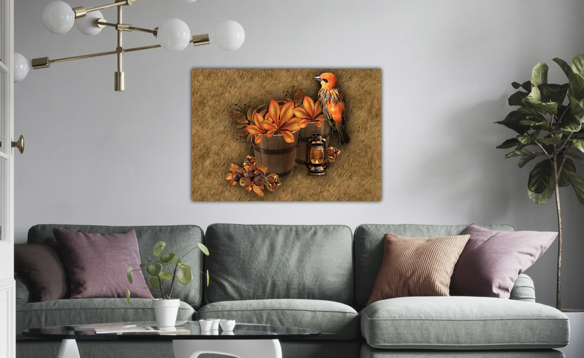 Vogel met herfstblaadjes Diamond Painting Planet