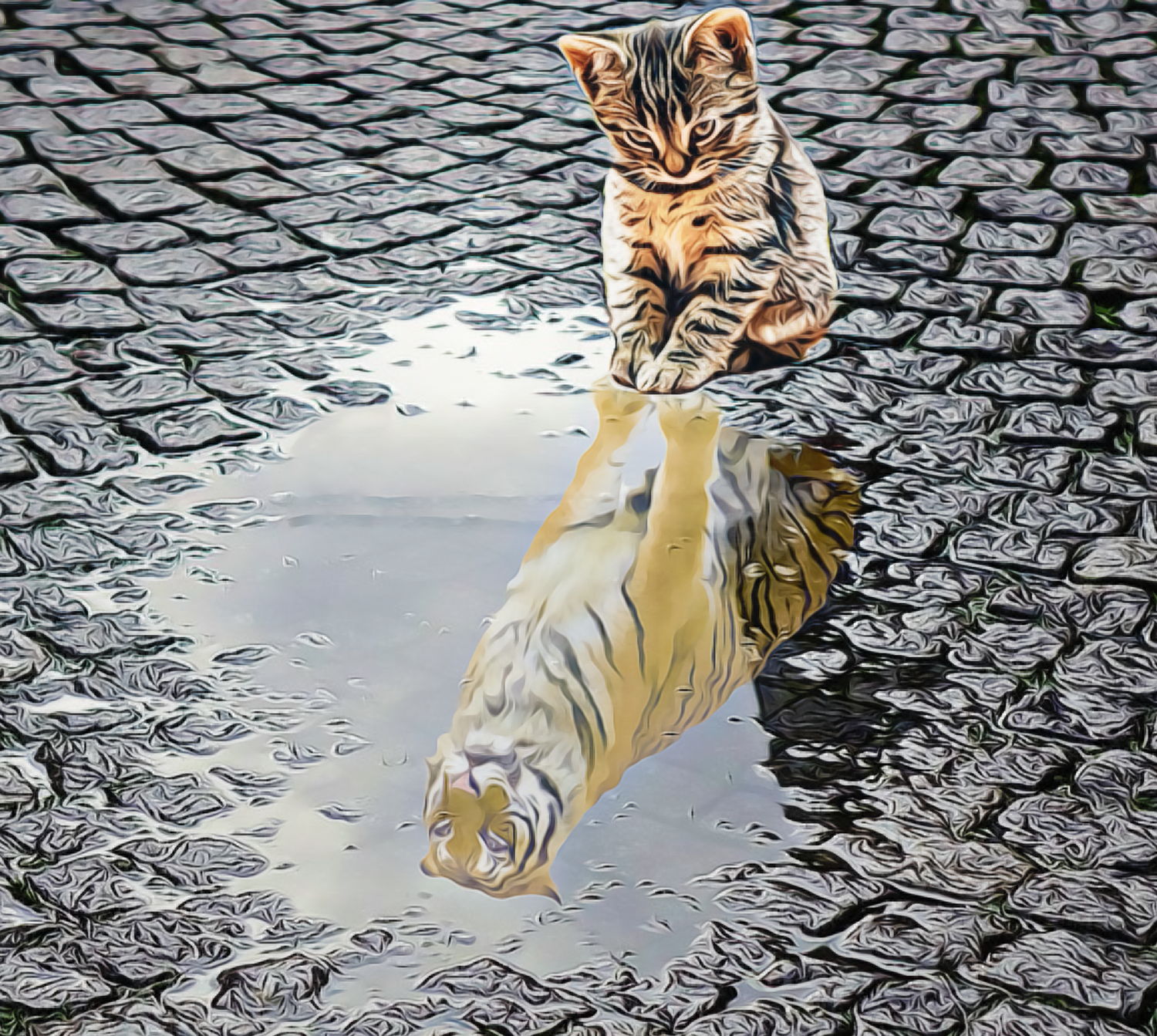 Kitten spiegelbeeld Diamond Painting Planet