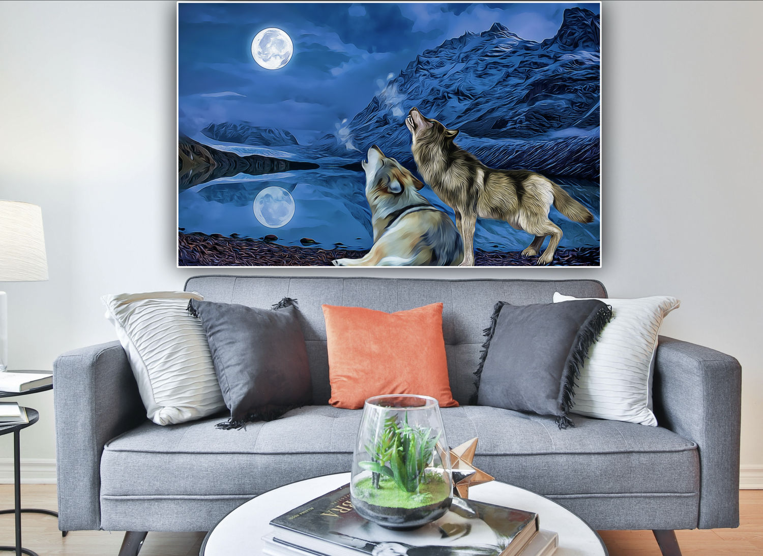 Wolven met volle maan Diamond Painting Planet