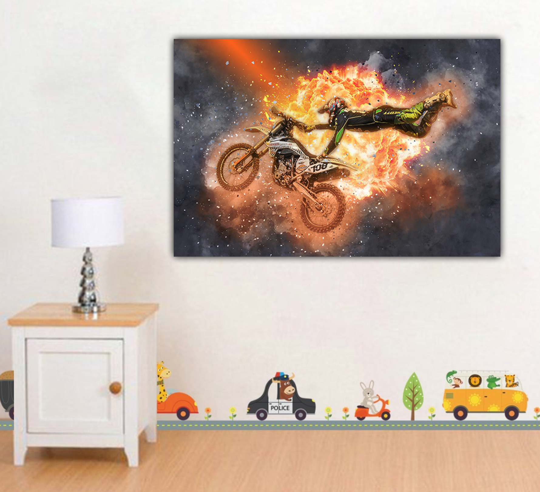 Motor met vuur Diamond Painting Planet