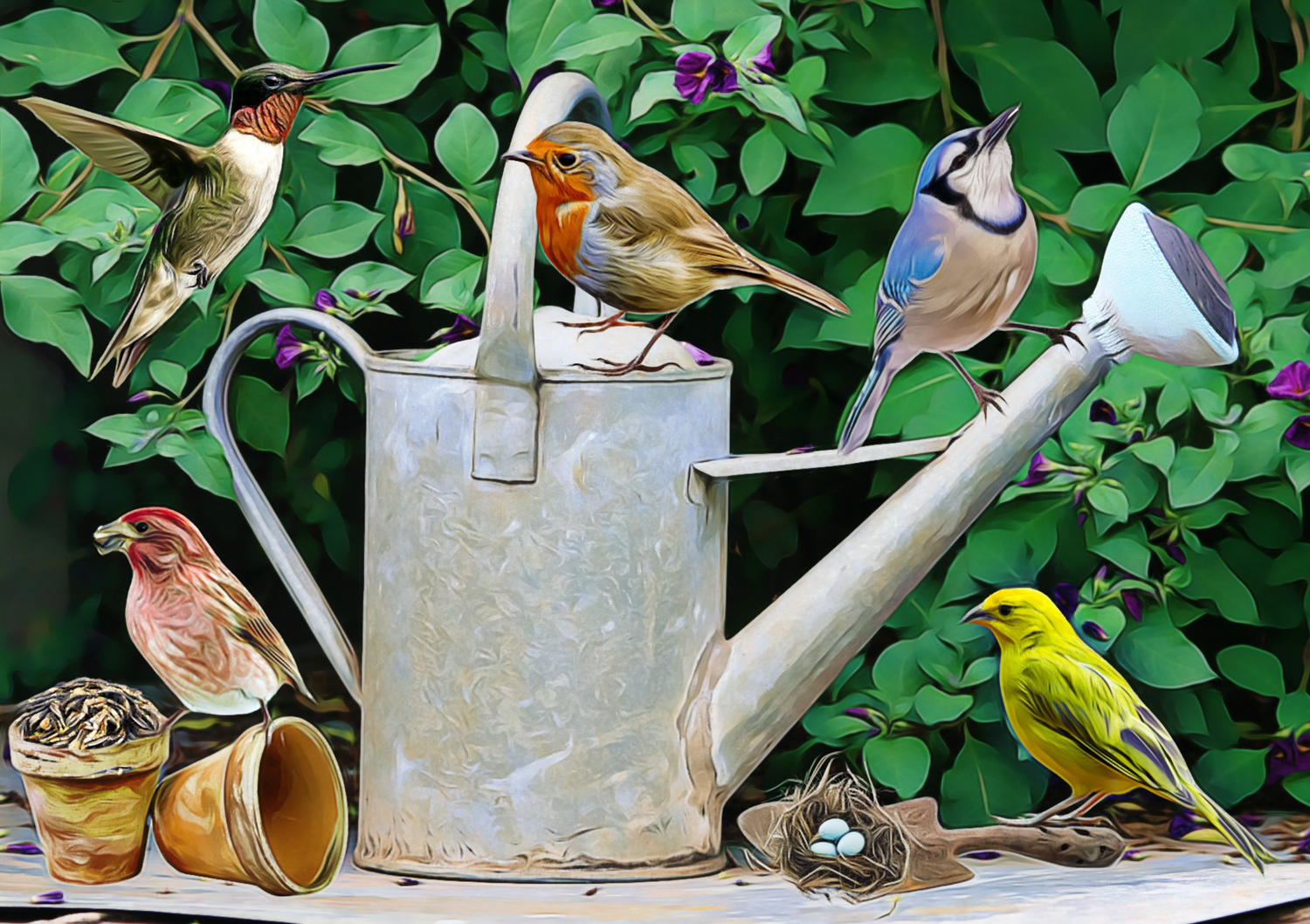 Vogels in de tuin Diamond Painting Planet