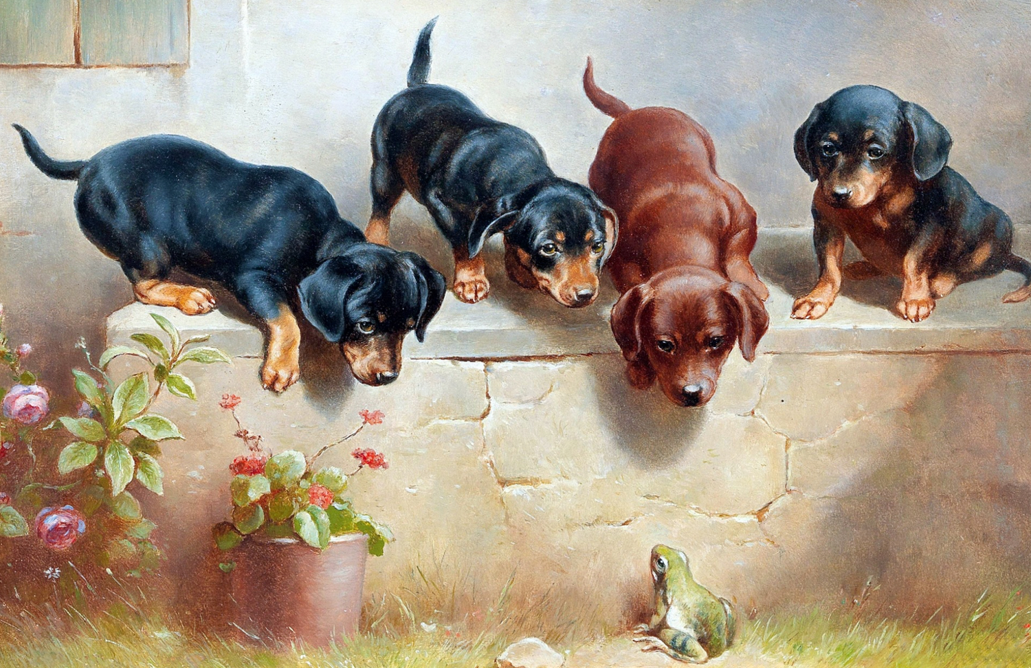 Honden en kikker Diamond Painting Planet