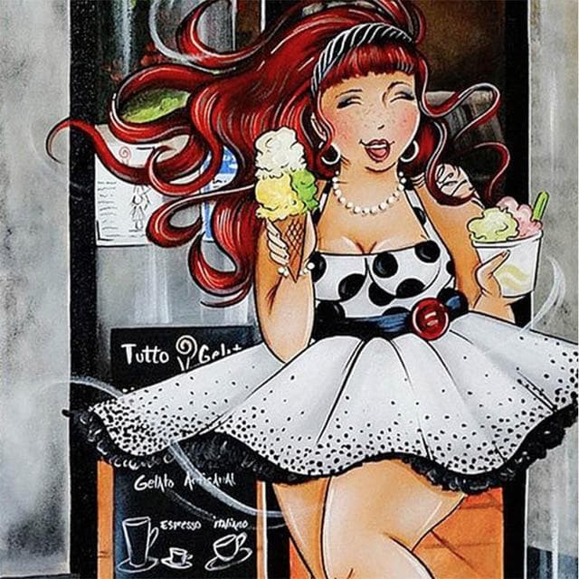 Dikke Dame met ijsjes Diamond Painting Planet